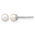 Sterling Silver Rhodium 3-4mm White FW Cultured Round Pearl Stud Earrings