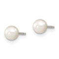 Sterling Silver Rh-plated 4-5mm White FW Cultured Round Pearl Stud Earrings