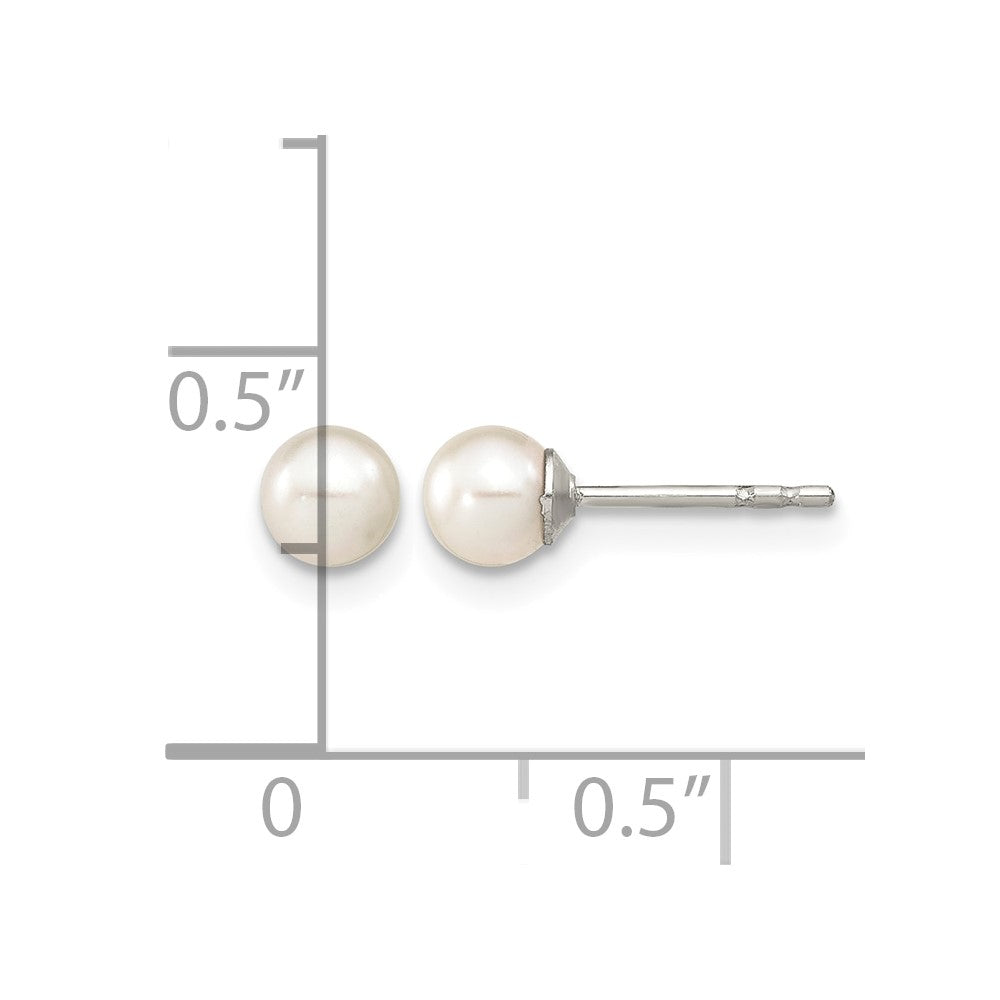 Sterling Silver Rh-plated 4-5mm White FW Cultured Round Pearl Stud Earrings