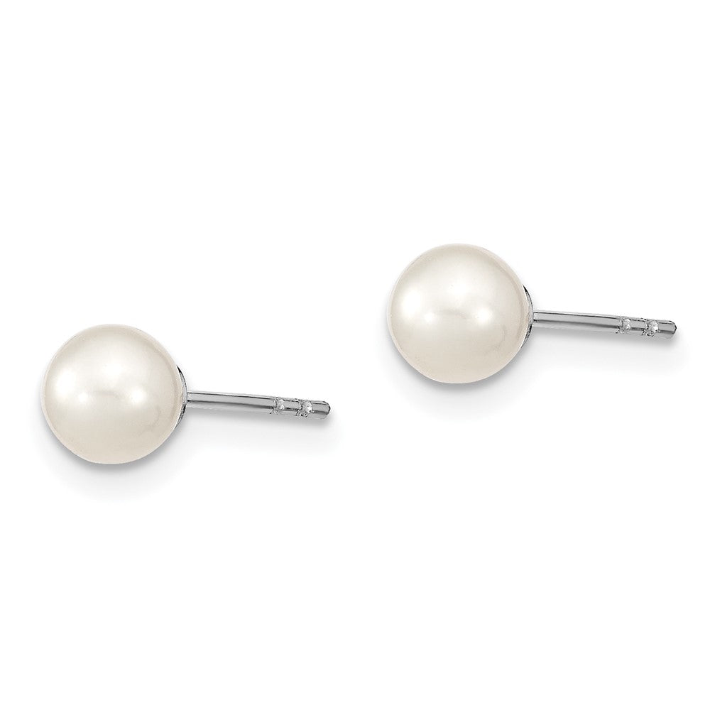 Sterling Silver RH 5-6mm White FW Cultured Round Pearl Stud Earrings