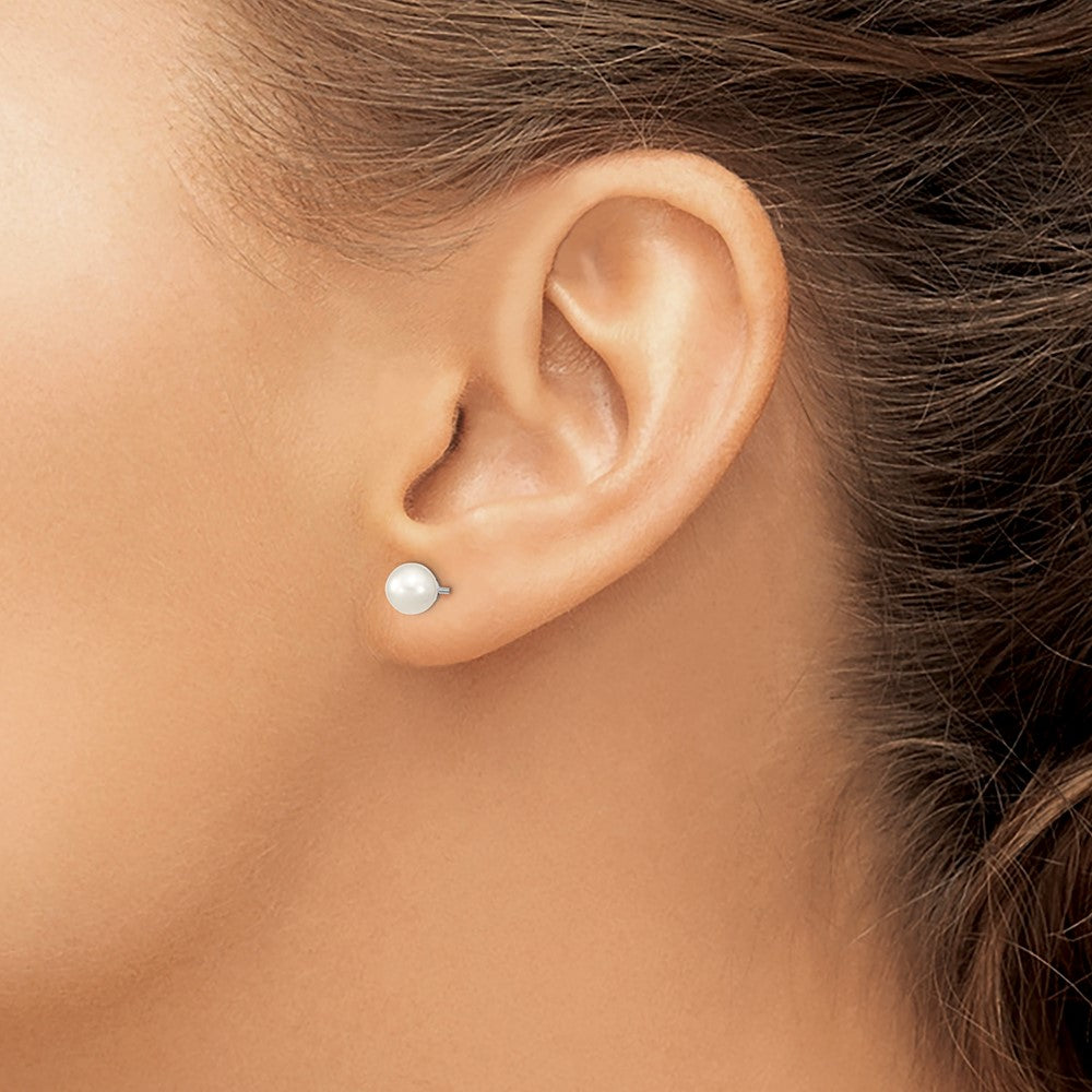 Sterling Silver RH 5-6mm White FW Cultured Round Pearl Stud Earrings
