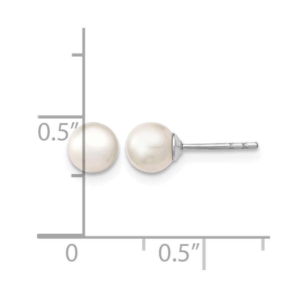 Sterling Silver RH 5-6mm White FW Cultured Round Pearl Stud Earrings