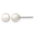 Sterling Silver RH 5-6mm White FW Cultured Round Pearl Stud Earrings