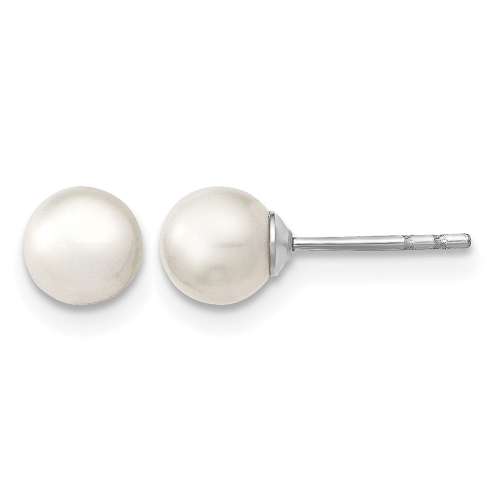 Sterling Silver RH 5-6mm White FW Cultured Round Pearl Stud Earrings