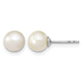 Sterling Silver Rh-plated 6-7mm White FW Cultured Round Pearl Stud Earrings