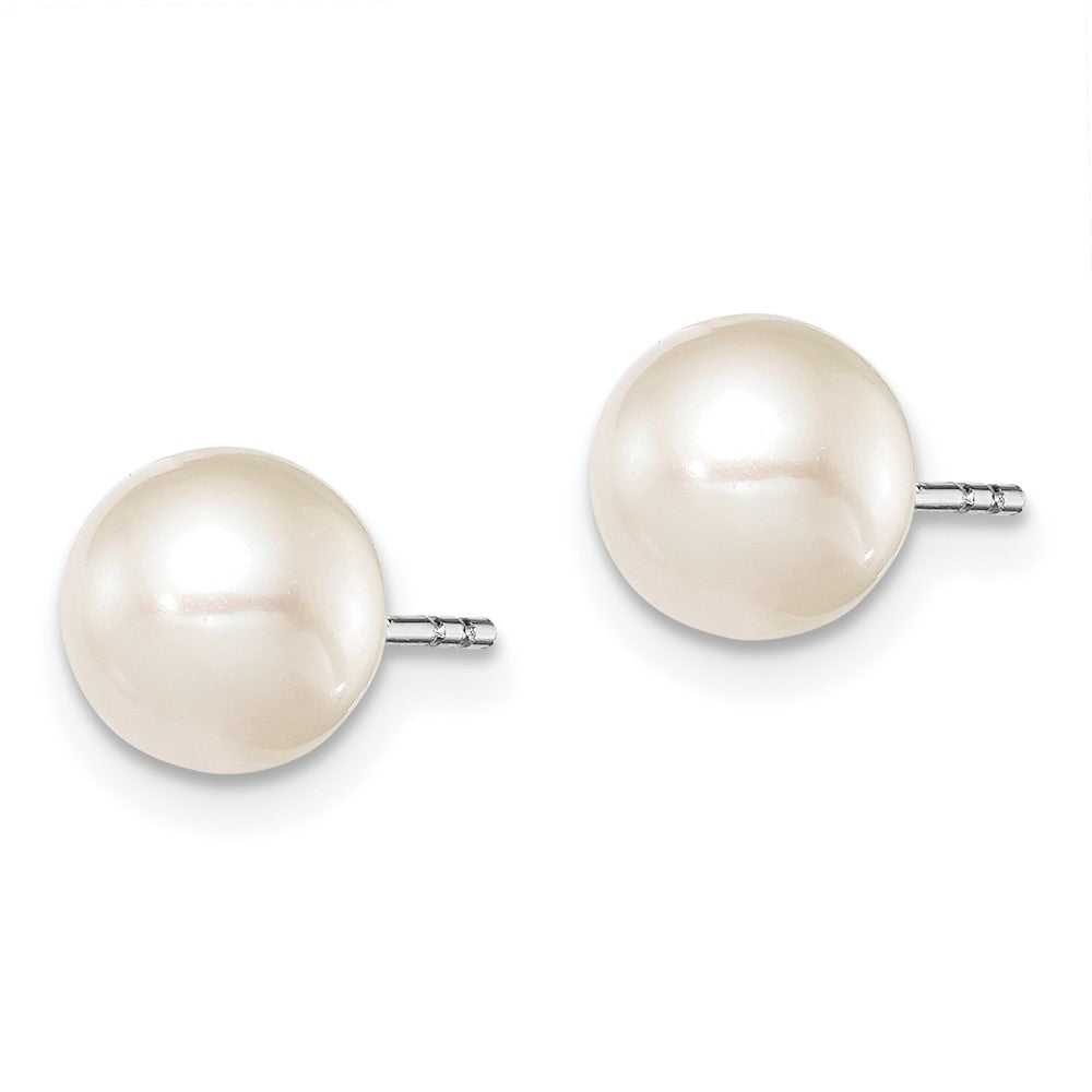 Sterling Silver Rh-plated 7-8mm White FW Cultured Round Pearl Stud Earrings