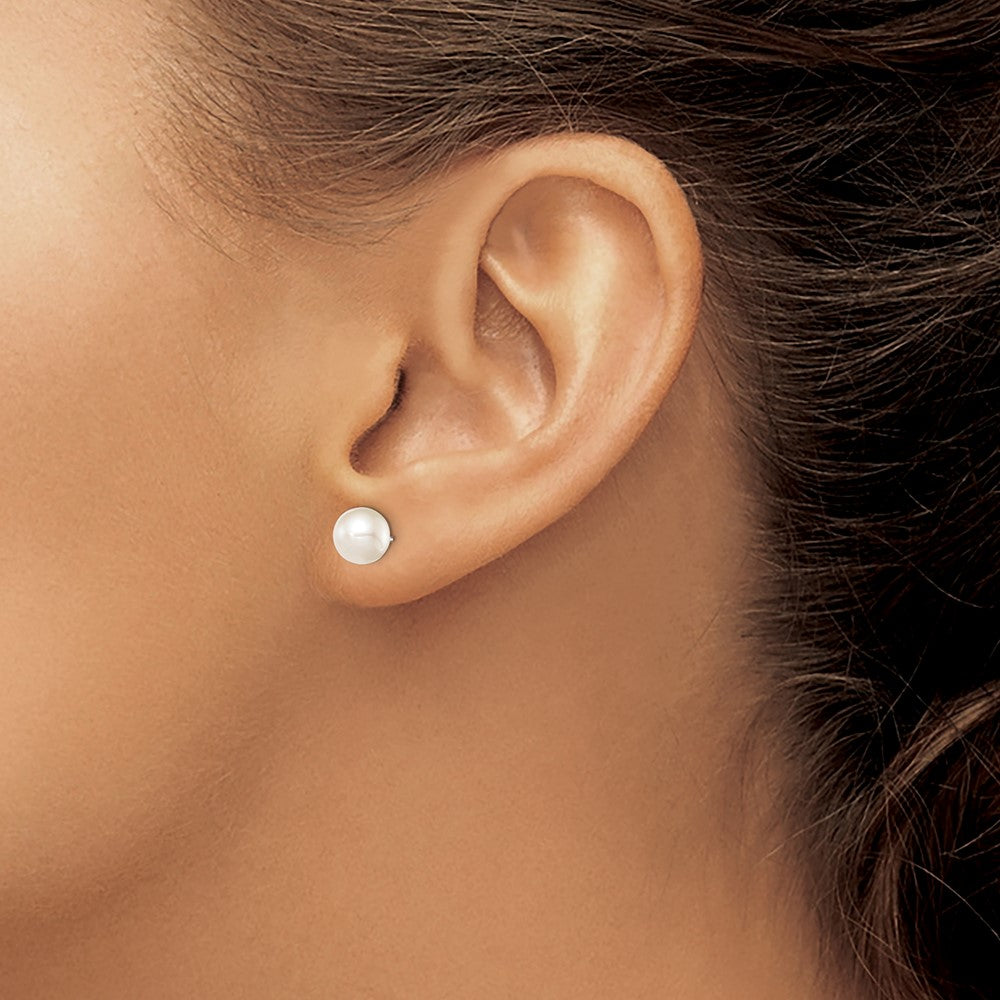Sterling Silver Rh-plated 7-8mm White FW Cultured Round Pearl Stud Earrings