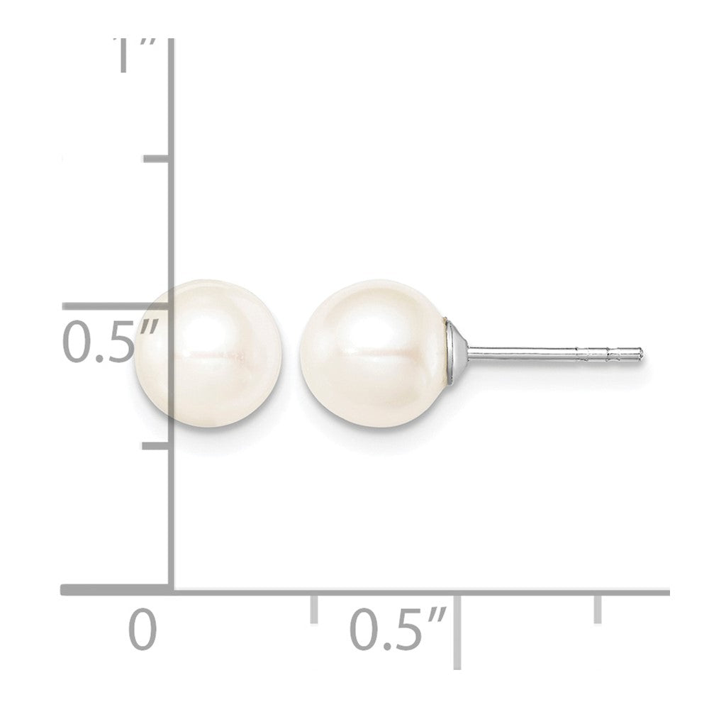Sterling Silver Rh-plated 7-8mm White FW Cultured Round Pearl Stud Earrings