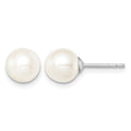 Sterling Silver Rh-plated 7-8mm White FW Cultured Round Pearl Stud Earrings