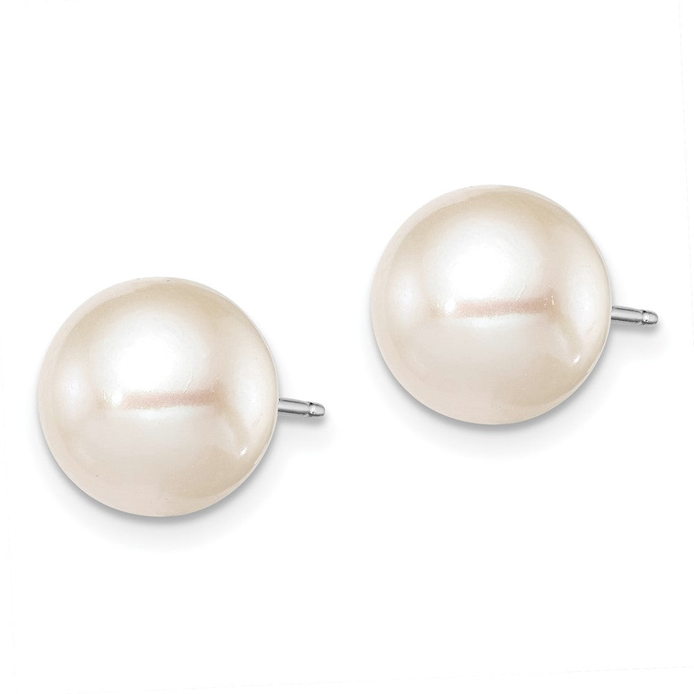 Sterling Silver Rh-plated 9-10mm White FW Cultured Round Pearl Stud Earring