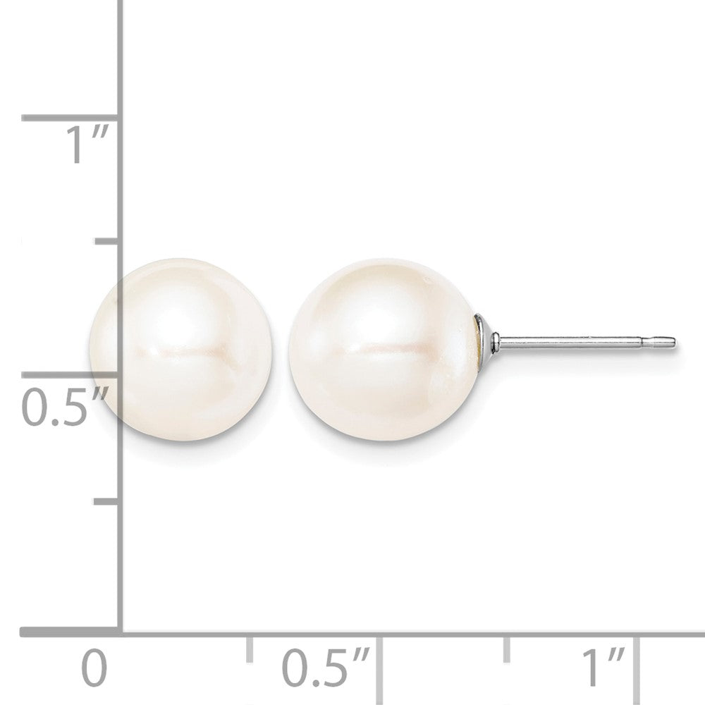 Sterling Silver Rh-plated 9-10mm White FW Cultured Round Pearl Stud Earring