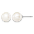 Sterling Silver Rh-plated 9-10mm White FW Cultured Round Pearl Stud Earring