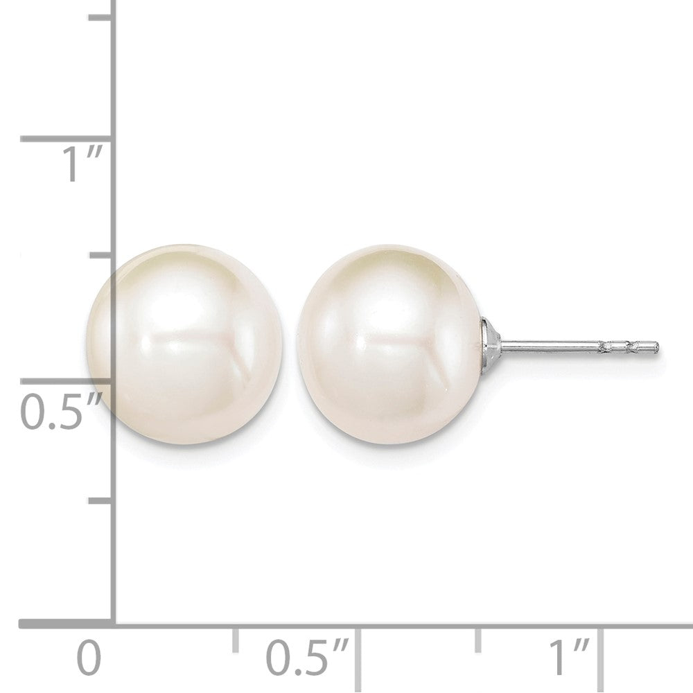 Sterling Silver Rh-plated 10-11mm White FWC Round Pearl Earrings