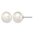 Sterling Silver Rh-plated 10-11mm White FWC Round Pearl Earrings