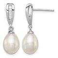 Sterling Silver Rhodium-plated 7-8mm White FWC Pearl CZ Dangle Earrings