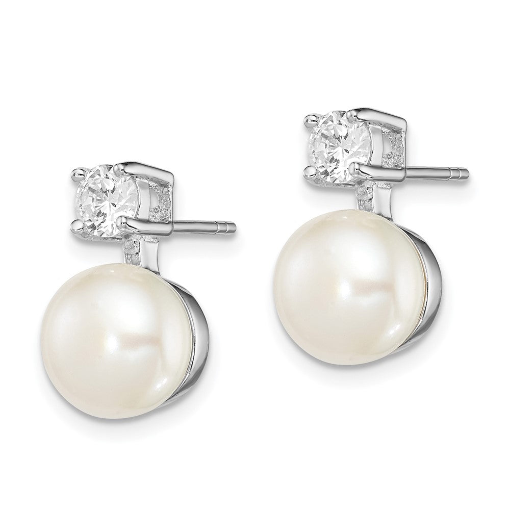 Sterling Silver Rhodium-plated 7-8mm White FWC Pearl CZ Post Earrings