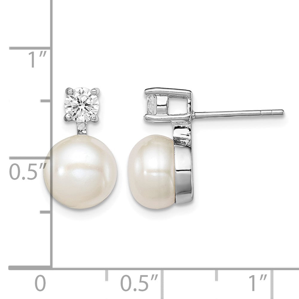 Sterling Silver Rhodium-plated 7-8mm White FWC Pearl CZ Post Earrings