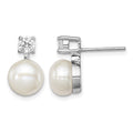 Sterling Silver Rhodium-plated 7-8mm White FWC Pearl CZ Post Earrings