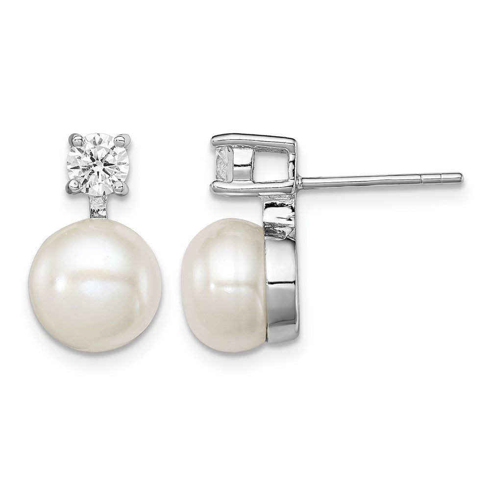 Sterling Silver Rhodium-plated 7-8mm White FWC Pearl CZ Post Earrings