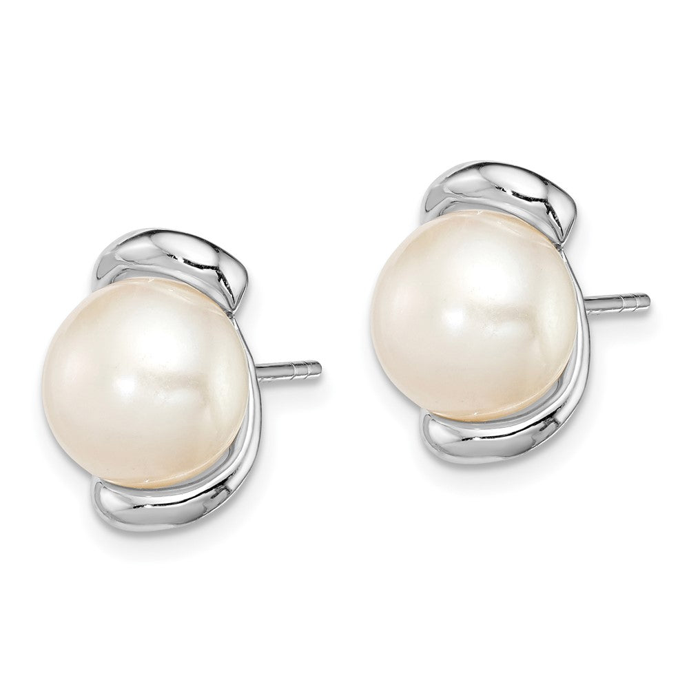 Sterling Silver Rhodium-plated 8-9mm White FWC Pearl Post Earrings