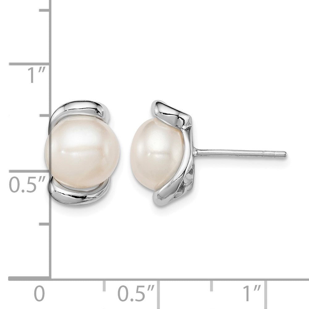 Sterling Silver Rhodium-plated 8-9mm White FWC Pearl Post Earrings