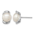 Sterling Silver Rhodium-plated 8-9mm White FWC Pearl Post Earrings