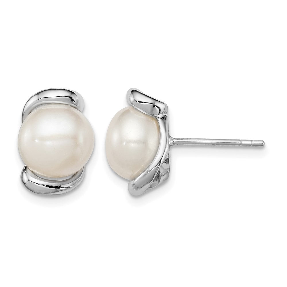 Sterling Silver Rhodium-plated 8-9mm White FWC Pearl Post Earrings