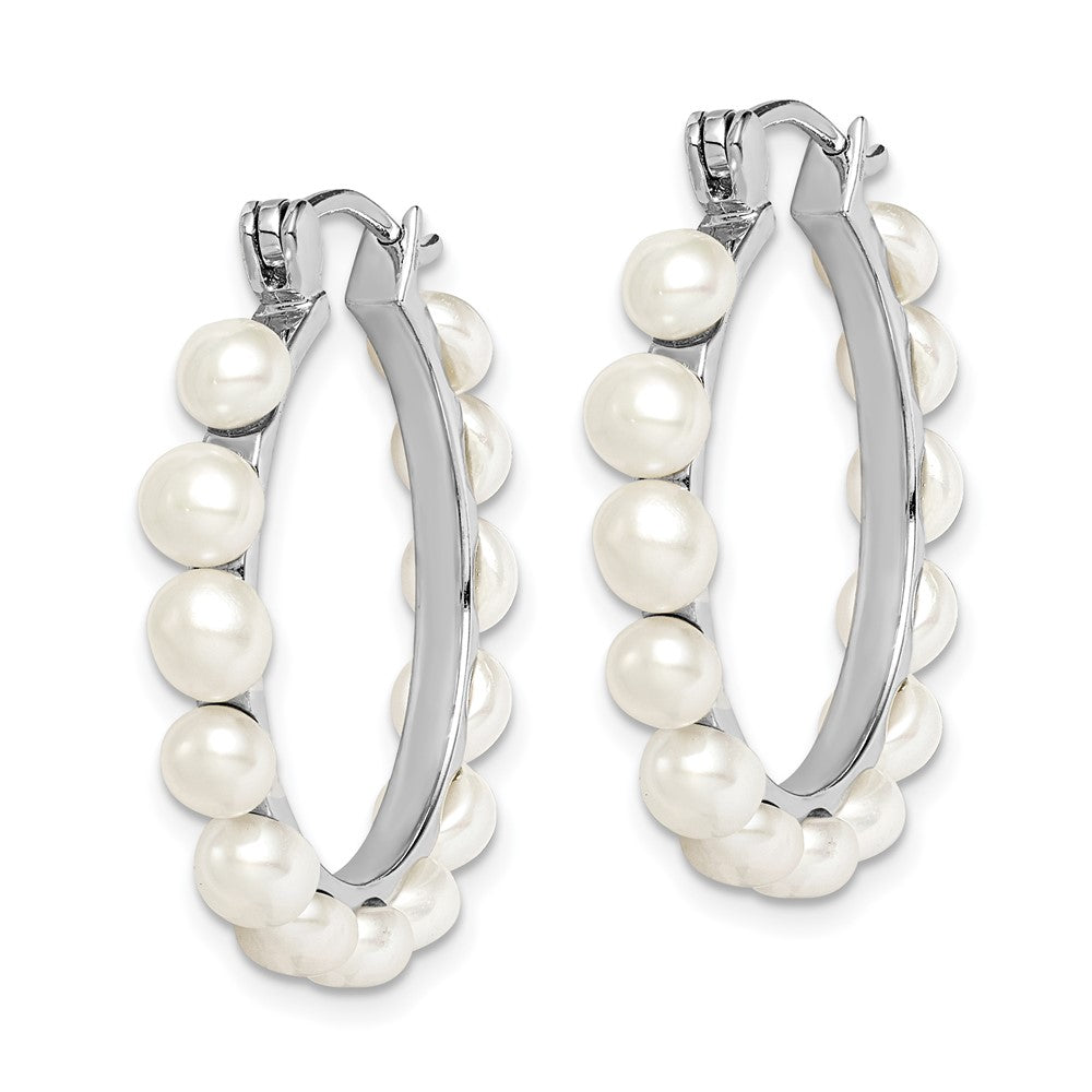 Sterling Silver Rhodium-plated 4-5mm White FWC Pearl Hoops