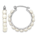 Sterling Silver Rhodium-plated 4-5mm White FWC Pearl Hoops