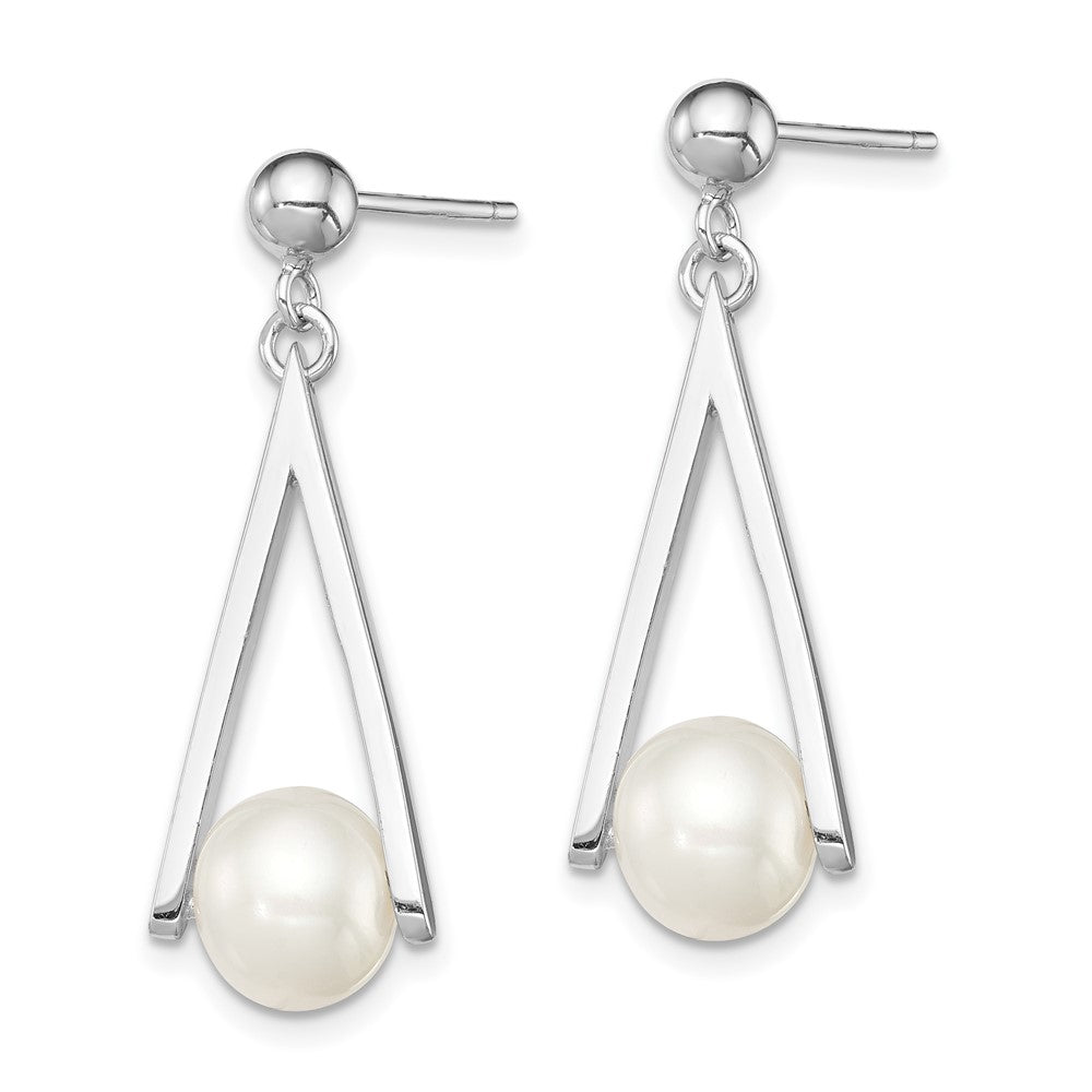 Sterling Silver Rhodium-plated 8-9mm White FWC Pearl Post Dangle