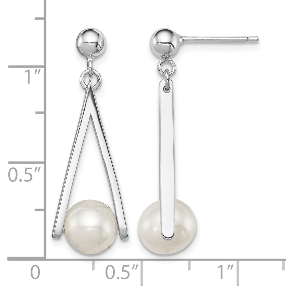Sterling Silver Rhodium-plated 8-9mm White FWC Pearl Post Dangle