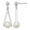 Sterling Silver Rhodium-plated 8-9mm White FWC Pearl Post Dangle