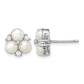Sterling Silver RH 5-6mm White FW Cultured 3-Pearl CZ Post Earrings