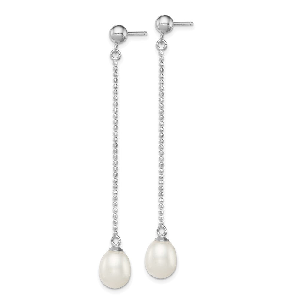 Sterling Silver Rhodium-plated 7-8mm White FWC Pearl Post Dangle Earrings