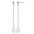 Sterling Silver Rhodium-plated 7-8mm White FWC Pearl Post Dangle Earrings