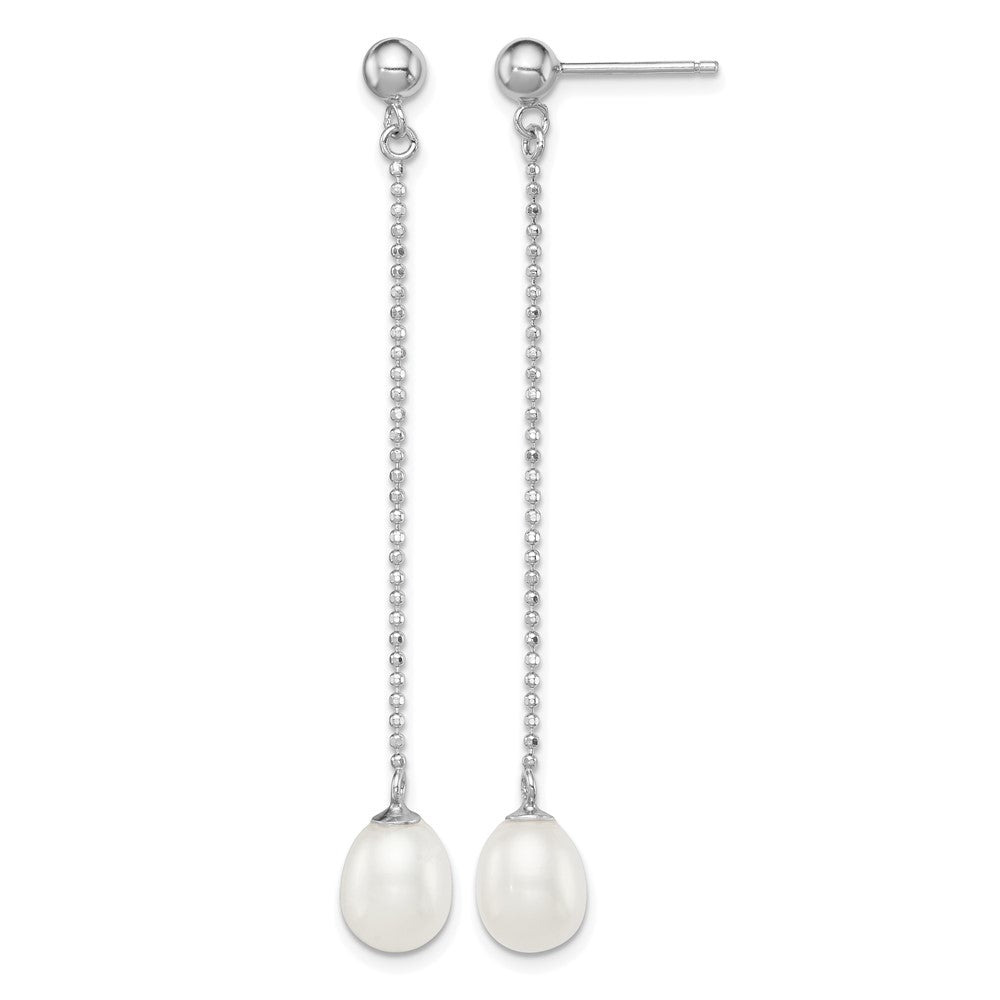 Sterling Silver Rhodium-plated 7-8mm White FWC Pearl Post Dangle Earrings