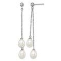 Sterling Silver Rhodium-plated 7-8mm White FWC Pearl Post Dangle Earrings