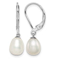 Sterling Silver Rhodium-plated 7-8mm White FWC Pearl Leverback Earrings