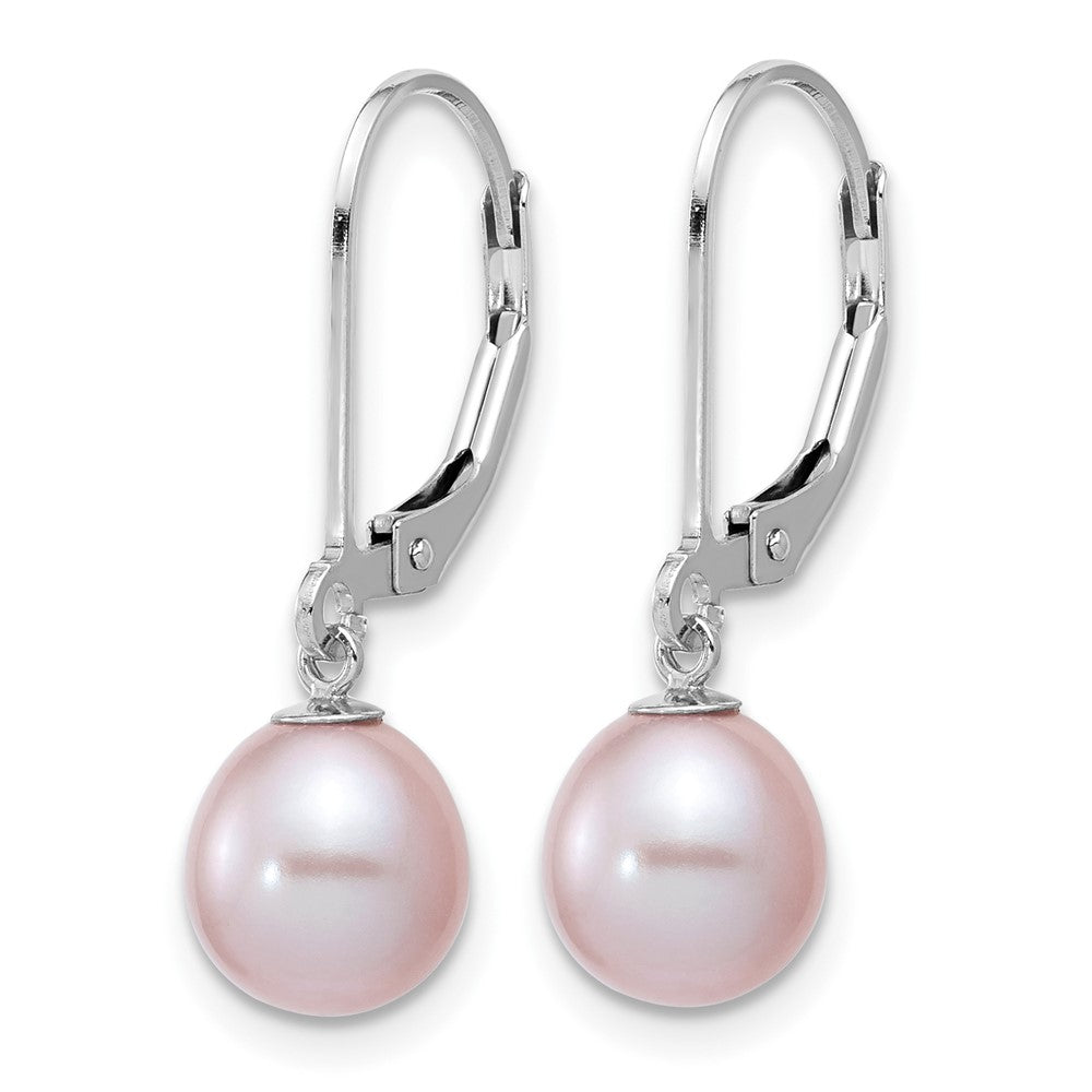 Sterling Silver Rhodium-plated 7-8mm Purple FWC Pearl Leverback Earrings