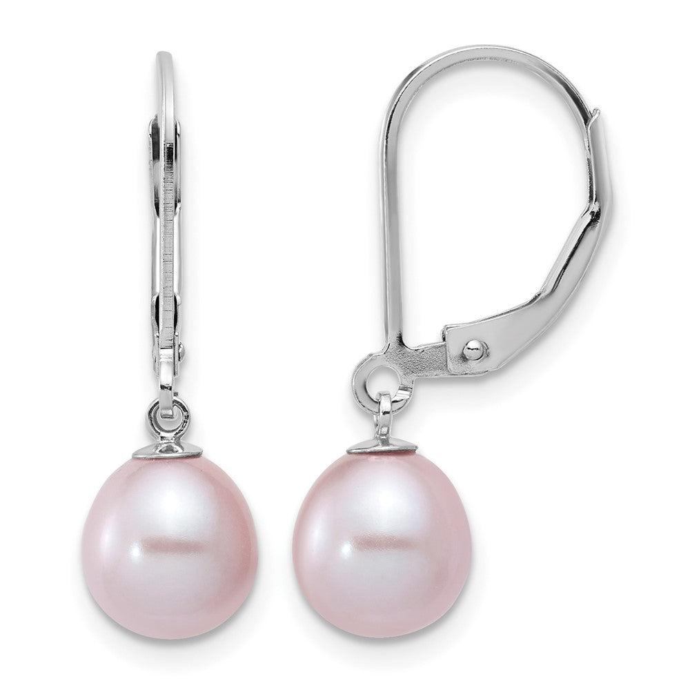Sterling Silver Rhodium-plated 7-8mm Purple FWC Pearl Leverback Earrings