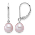 Sterling Silver Rhodium-plated 7-8mm Purple FWC Pearl Leverback Earrings