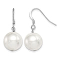 Sterling Silver Rhodium-plated 12-13mm Round Shell Bead Dangle Earrings