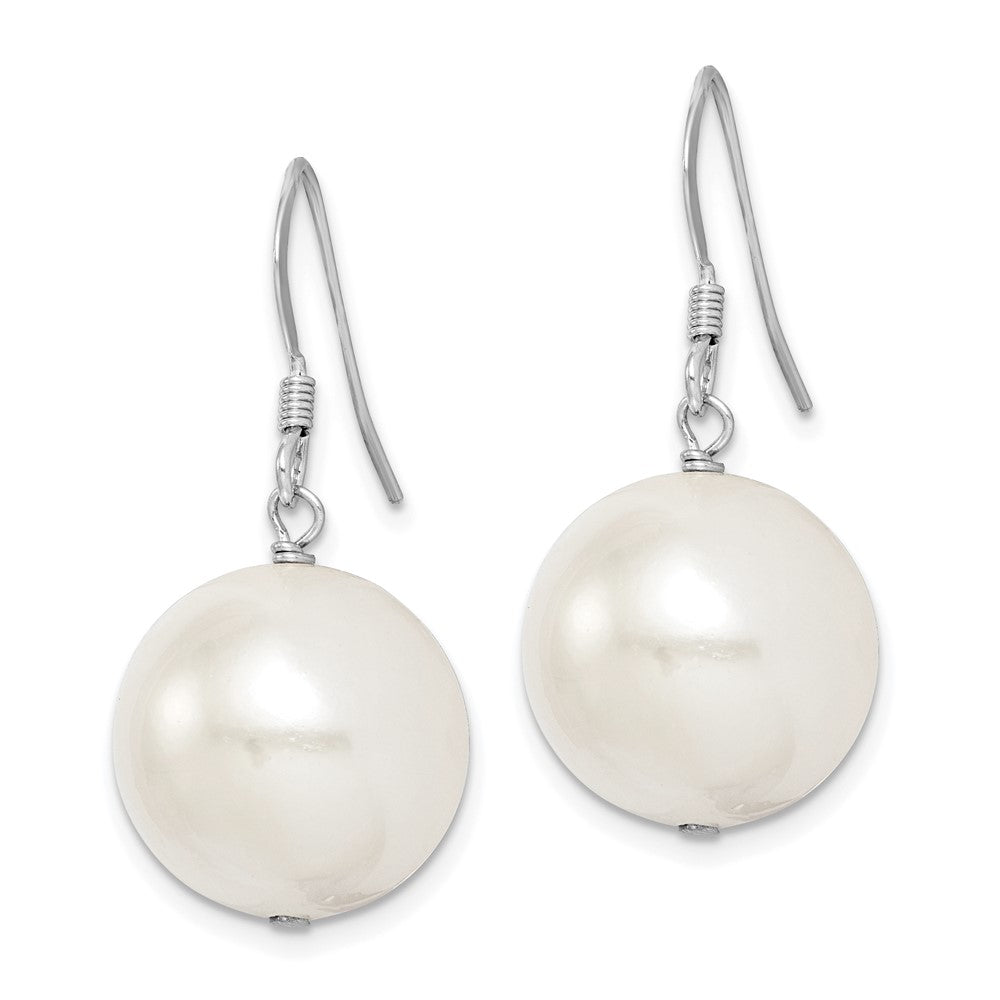 Sterling Silver Rhodium-plated 14-15mm Round Shell Pearl Dangle Earrings