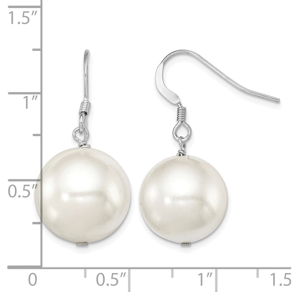 Sterling Silver Rhodium-plated 14-15mm Round Shell Pearl Dangle Earrings