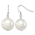 Sterling Silver Rhodium-plated 14-15mm Round Shell Pearl Dangle Earrings