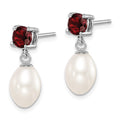 Sterling Silver RH Garnet 7-8mm FW Cultured Pearl Teardrop Earrings