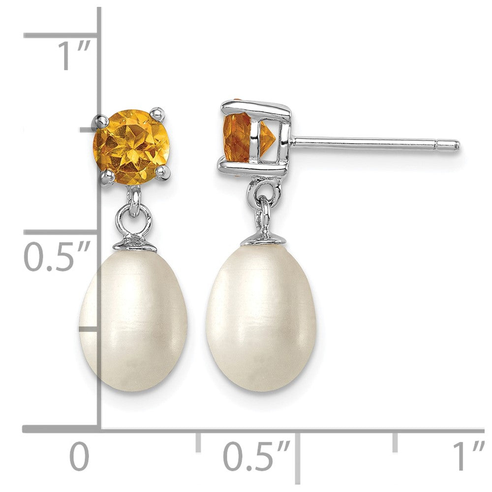 Sterling Silver RH Citrine 7-8mm FW Cultured Pearl Teardrop Earrings