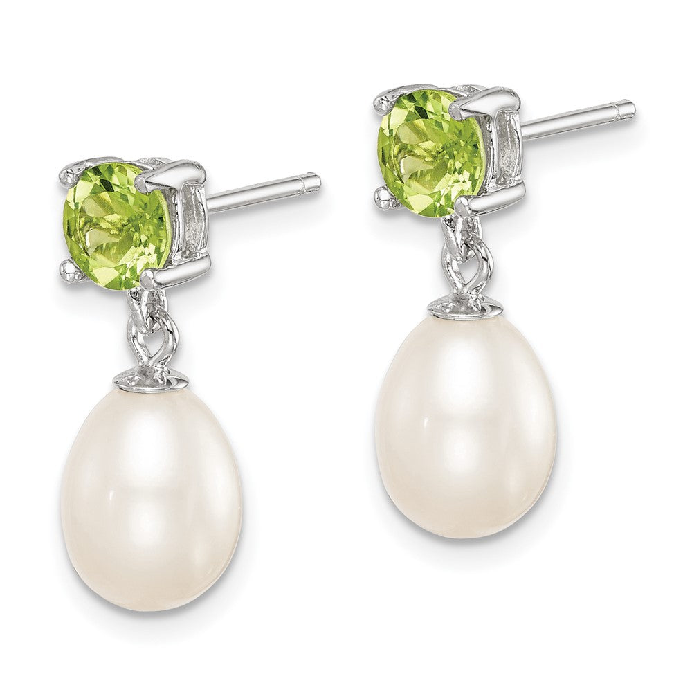 Sterling Silver RH Peridot 7-8mm FW Cultured Pearl Teardrop Earrings
