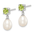 Sterling Silver RH Peridot 7-8mm FW Cultured Pearl Teardrop Earrings