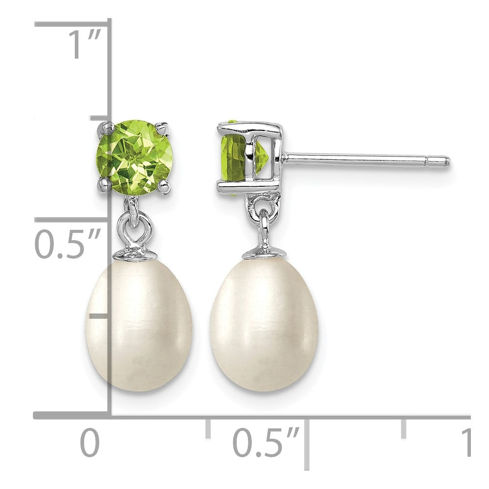 Sterling Silver RH Peridot 7-8mm FW Cultured Pearl Teardrop Earrings